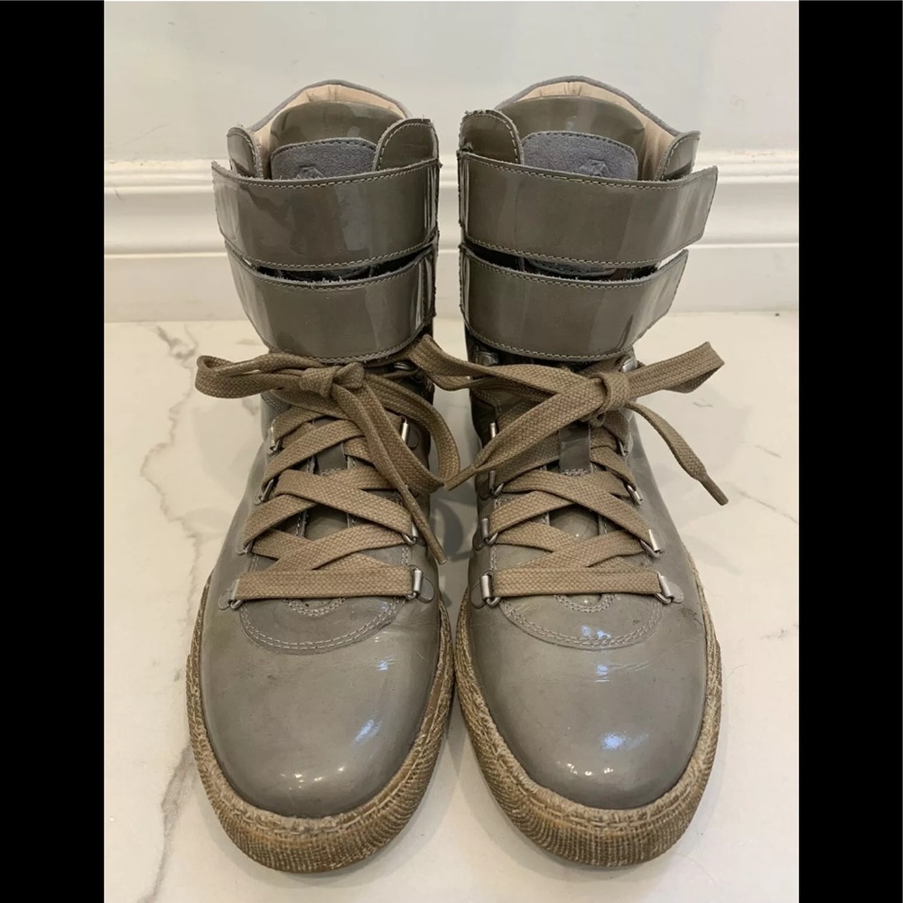 EUC Brunello Cucinelli Khaki Patent Leather High Top Sneakers Size 37